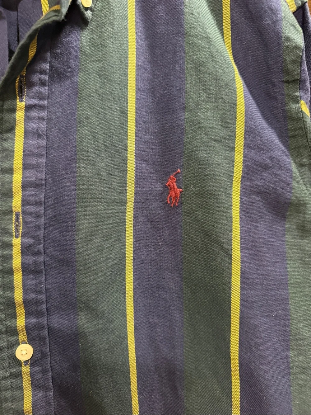 Ralph Lauren Navy, Green & Yellow Striped Button-Down Shirt - Picture 3 of 4